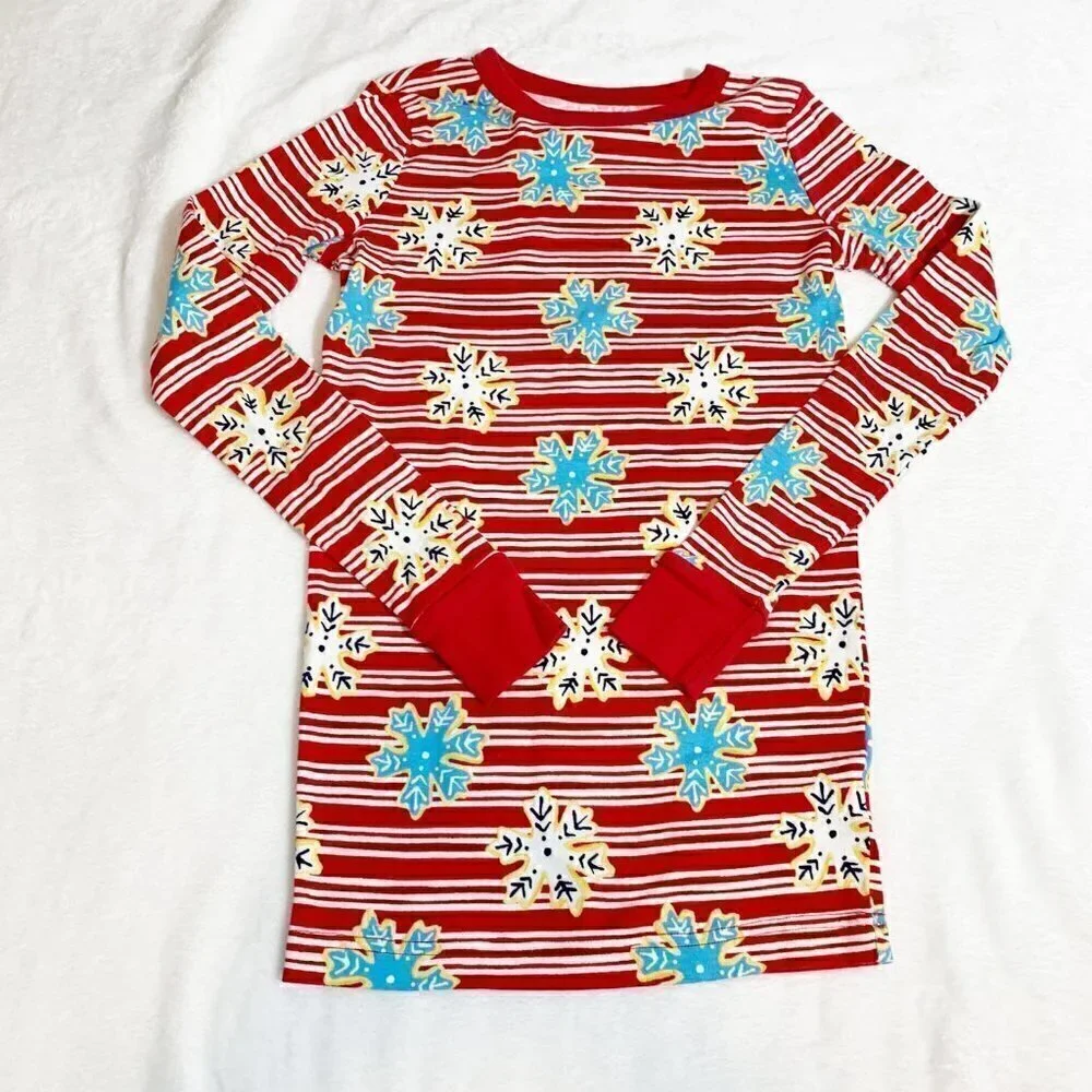 5/$25 Lands' End Pajama‎ Set 16 Red Snowflake Striped Long Sleeve Cotton PJ Set
